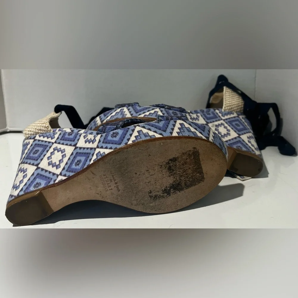 Theodora & Callum by Stuart Weitzman Biarritz Blue Aztec Espadrille Wedges Sz 10